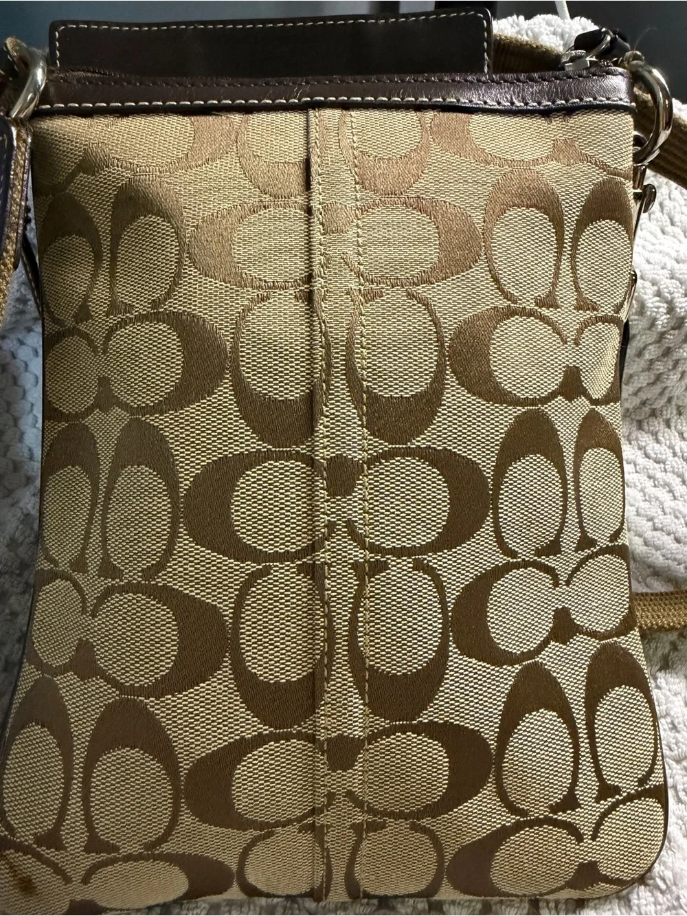 Coach Signature Canvas Messenger Bag in Tan and Brown